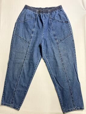 Vtg 80s Chic Mom Jeans Plus 18WP Blue Elastic High Waist Tapered Barrel Denim